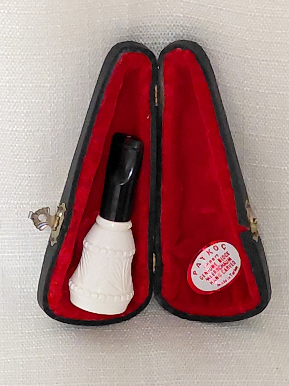 Meerschaum *Genuine Block* Cherrot Handcarved Cigar Holder Velvet-Lined Blk Case
